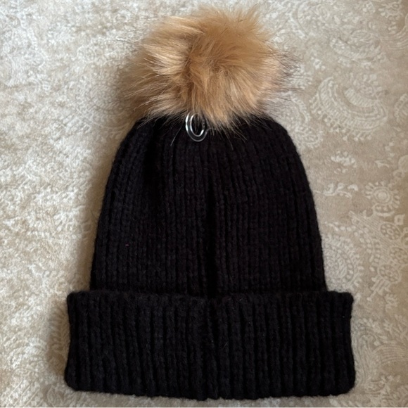 Brand New Baby Phat Black Knit Faux Fur Pom Hat Gold Metallic Embroidery Cuffed main image 7